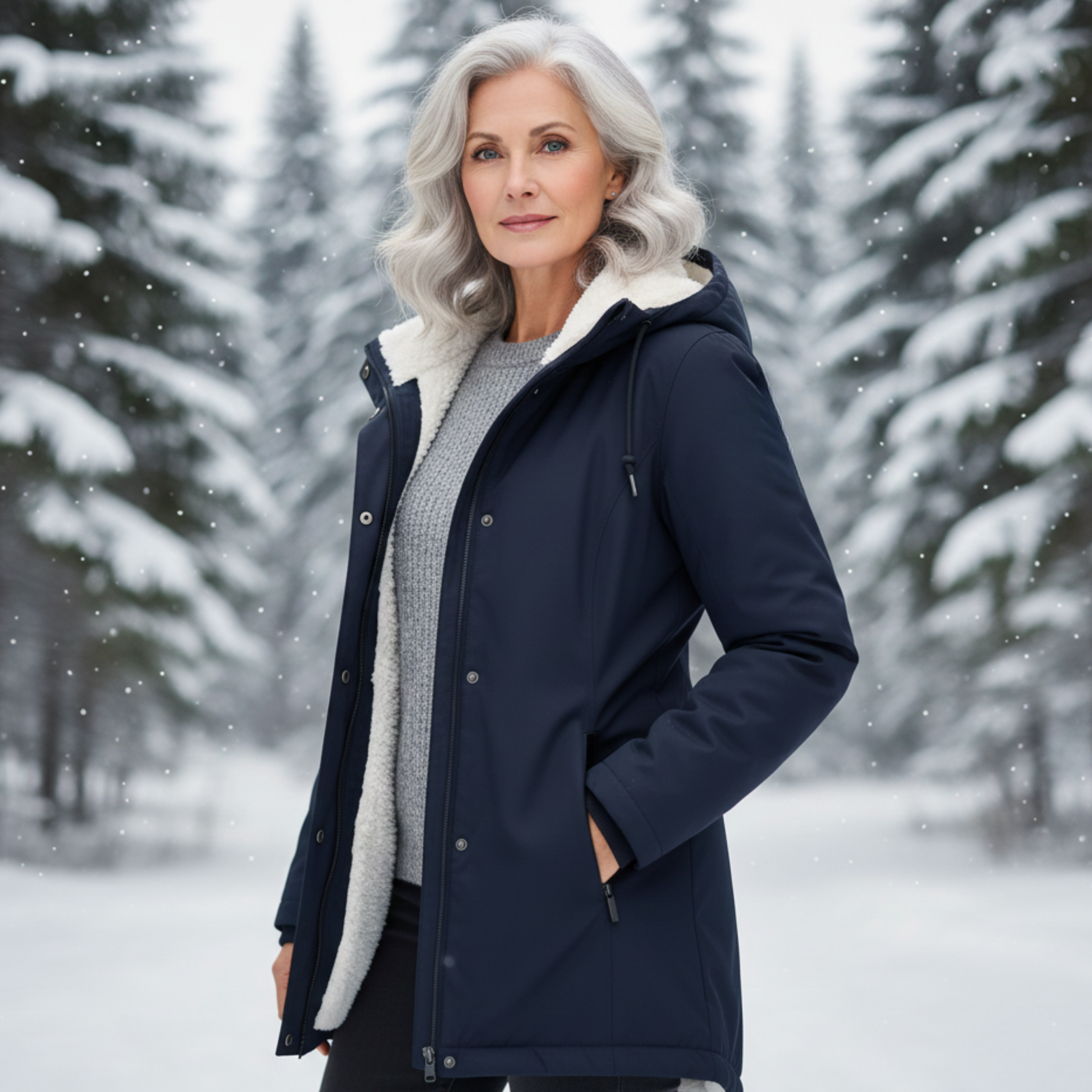 Veste élégante d'hiver Danoir Paris Adeline en gris, coupe ajustée, parfaite pour la saison hivernale.