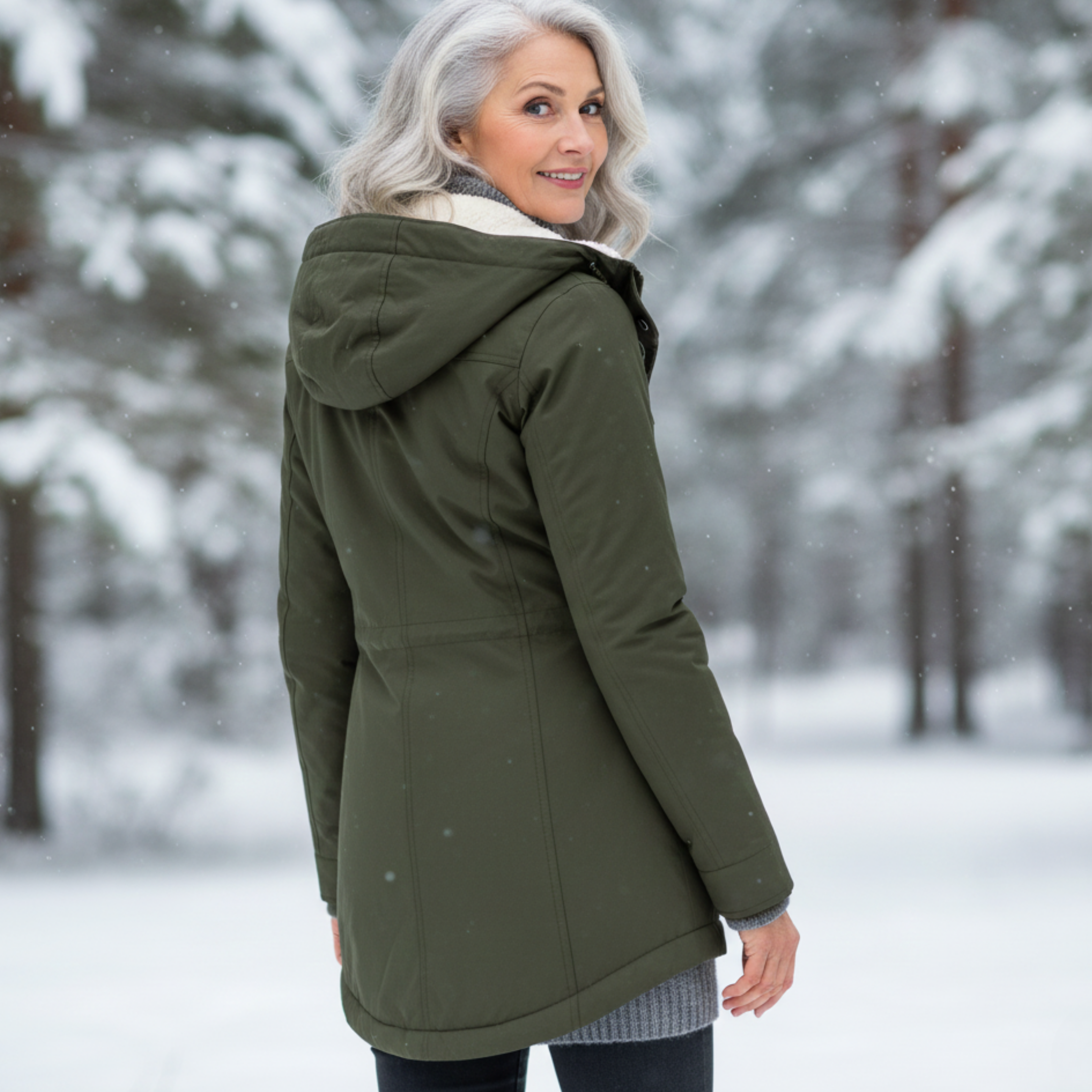 Veste élégante d'hiver Danoir Paris Adeline en gris, coupe ajustée, détails sophistiqués, taille XS visible sur l'image