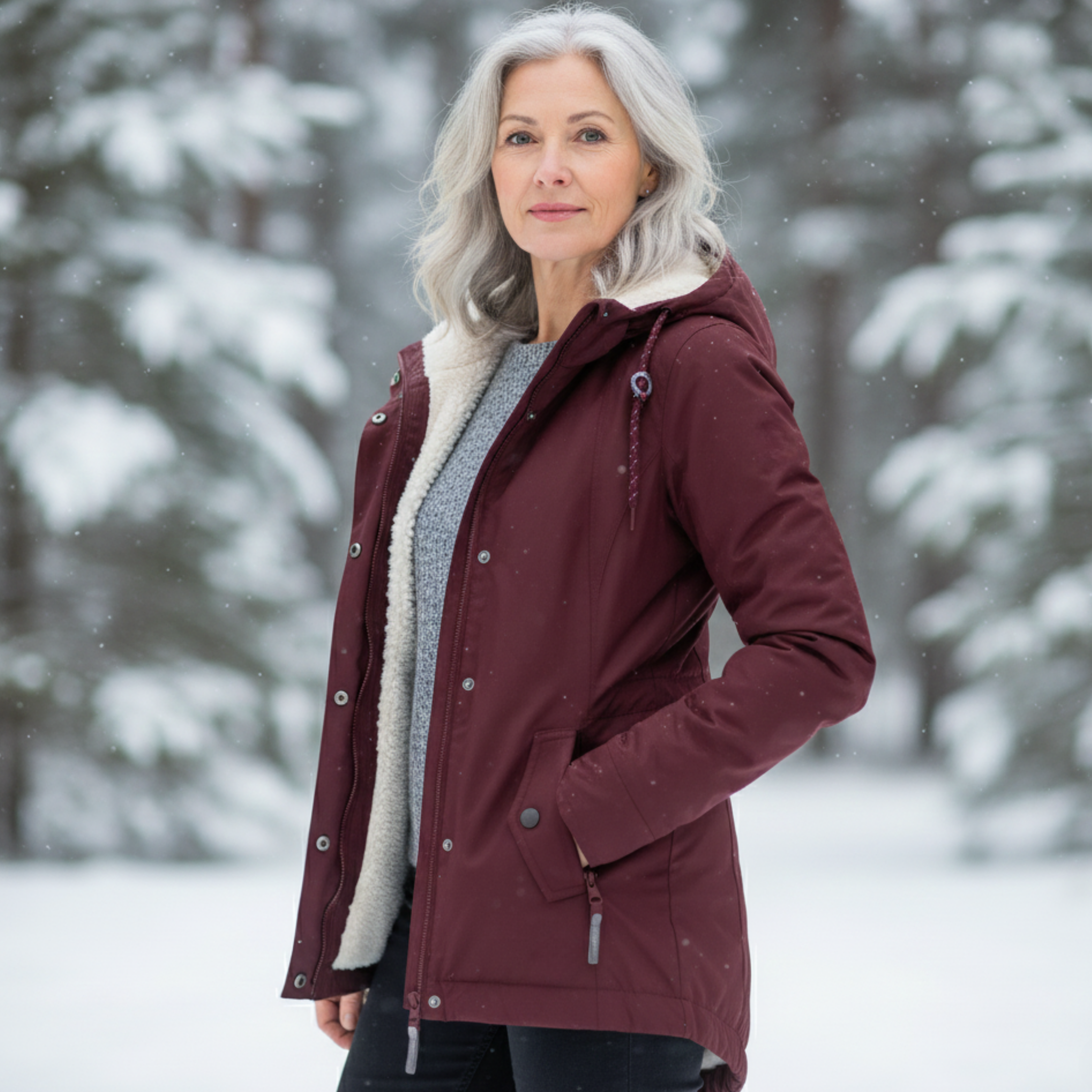 Veste hivernale élégante Danoir Paris Adeline, coupe ajustée en gris, taille XS, idéale pour l'hiver.