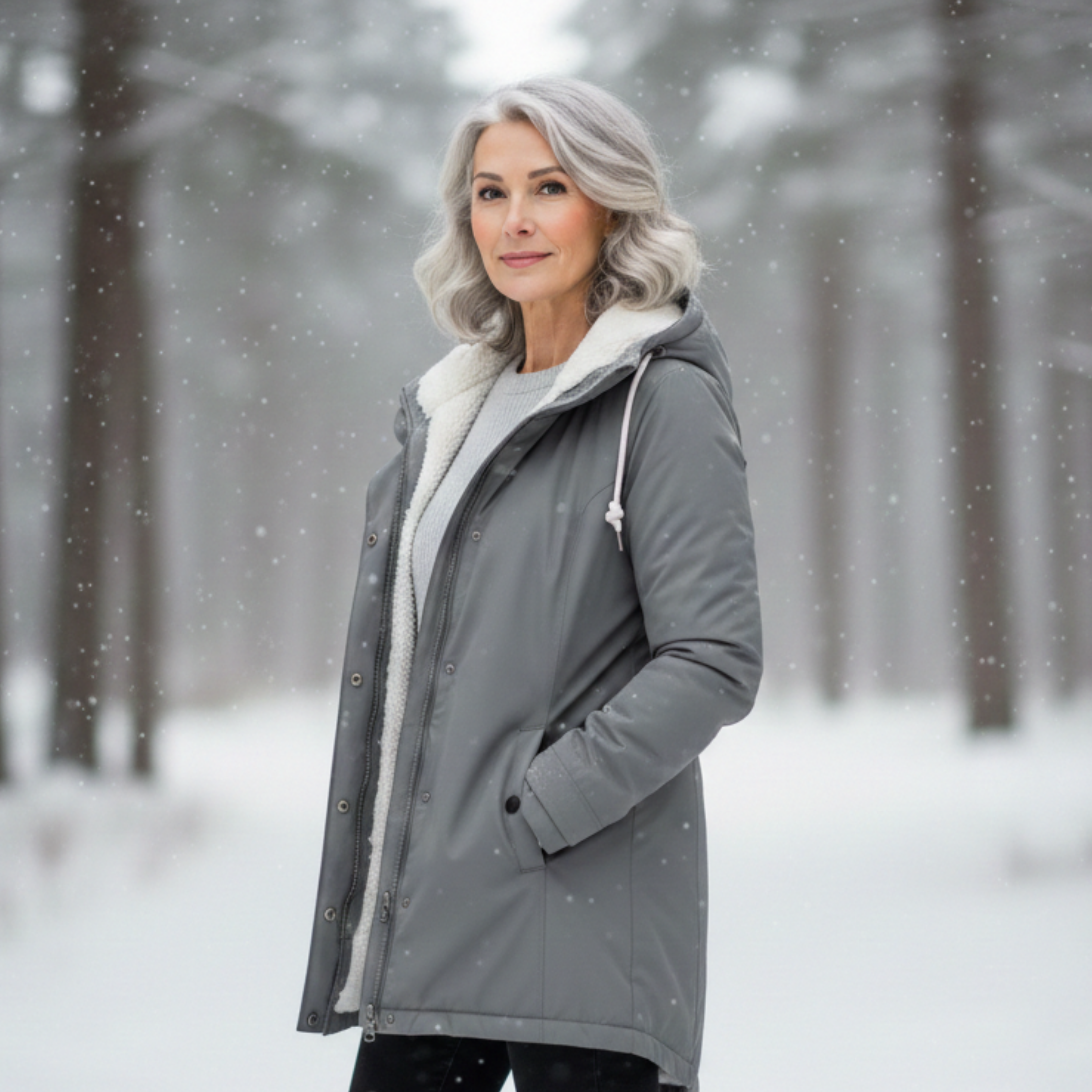 Veste hivernale élégante Danoir Paris Adeline en gris, coupe ajustée, doublure chaude, taille XS.