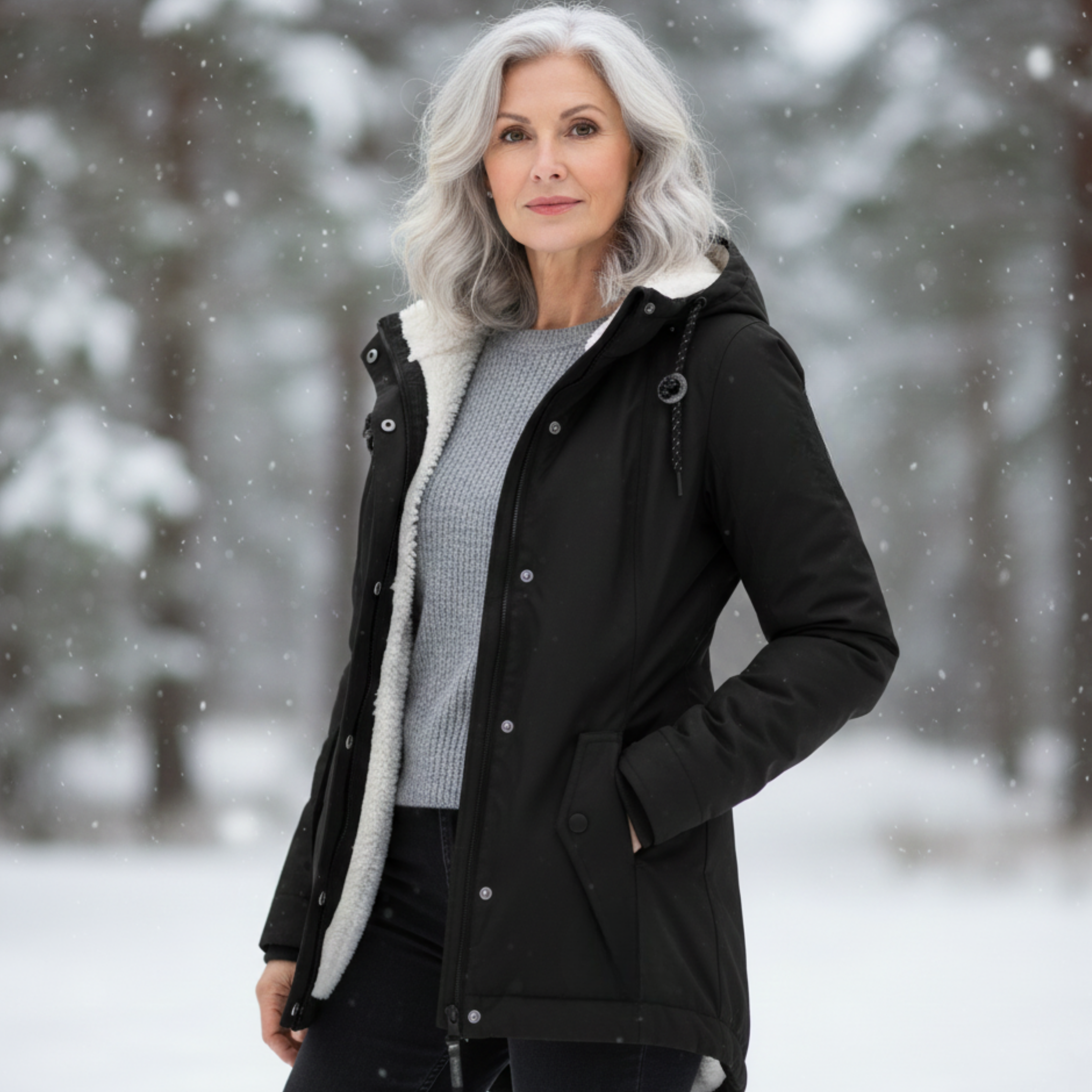 Veste hivernale élégante Danoir Paris Adeline en gris, coupe ajustée, idéal pour l'hiver, visible en XS.