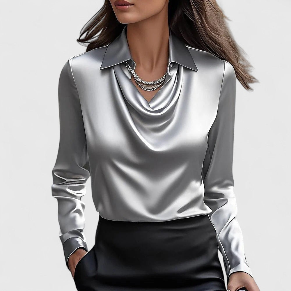 Haut chic polyvalent Brooklyn de Danoir Paris, taille XS, en tissu élégant de couleur or, porté sur mannequin.