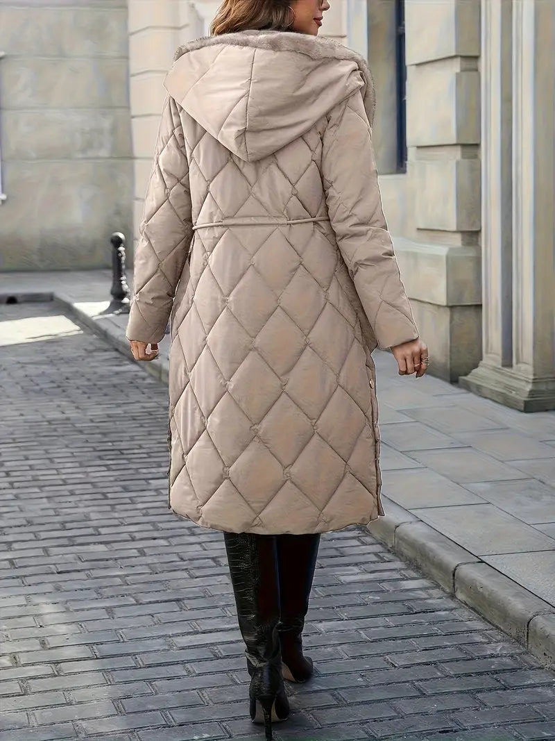 Manteau d'hiver élégant Danoir Paris FR1610 en marron, modèle Jeane, avec coupe sophistiquée et tissu chaud.