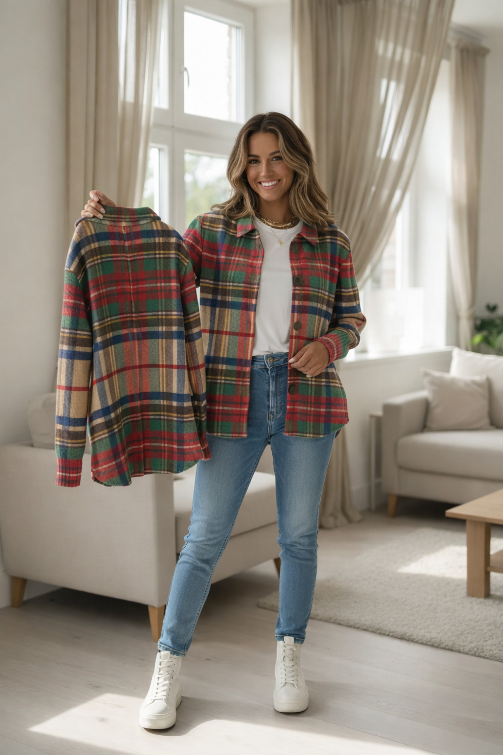 Chemisier élégant hivernal Mila de Danoir Paris, multicolore, en tissu léger avec manches longues et col classique.