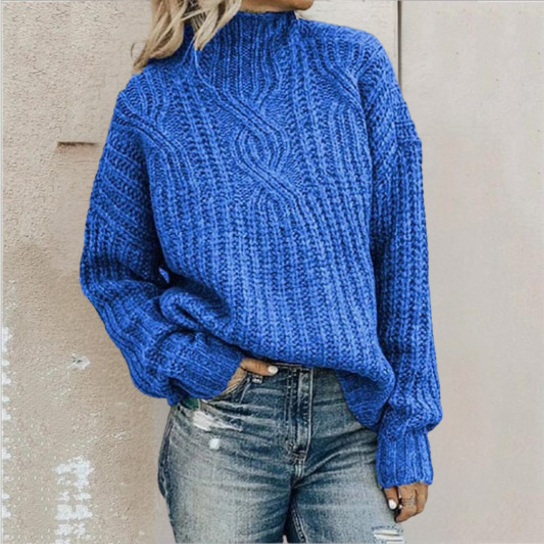 Pull en câble vert Danoir Paris Sofian, élégant et confortable, avec col rond et manches longues, porté sur mannequin.