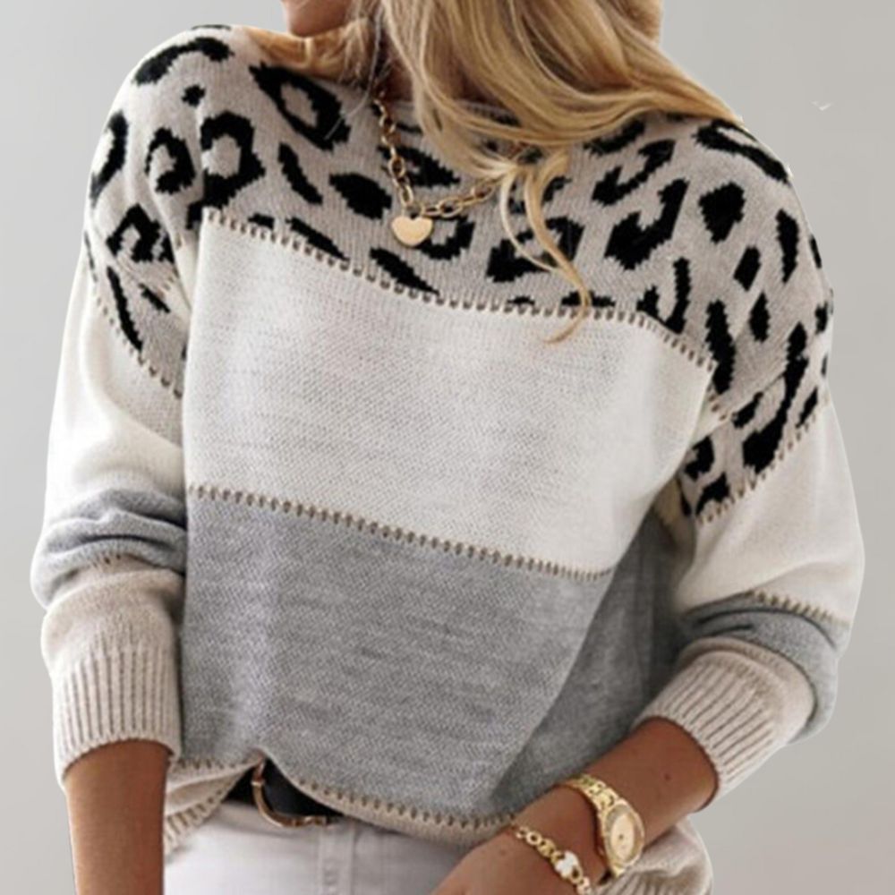 Sweat Danoir Paris Pascaline FR807 gris à imprimé panthère chic, doux et élégant pour un style tendance et confortable.