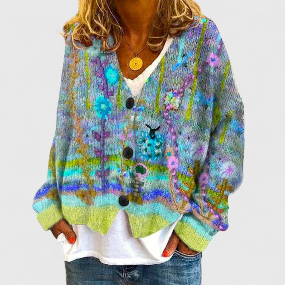 Cardigan chaud élégant Matilda de Danoir Paris en bleu, taille S, doux et confortable, parfait pour l'hiver.