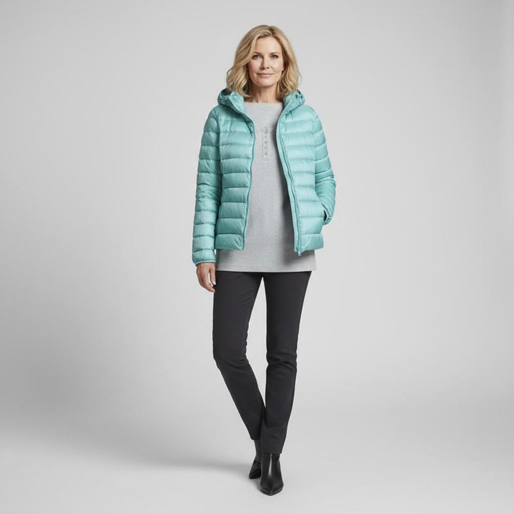 Veste élégante et légère Danoir Paris Karen FR831 couleur champagne, vue de face avec détails de finition.