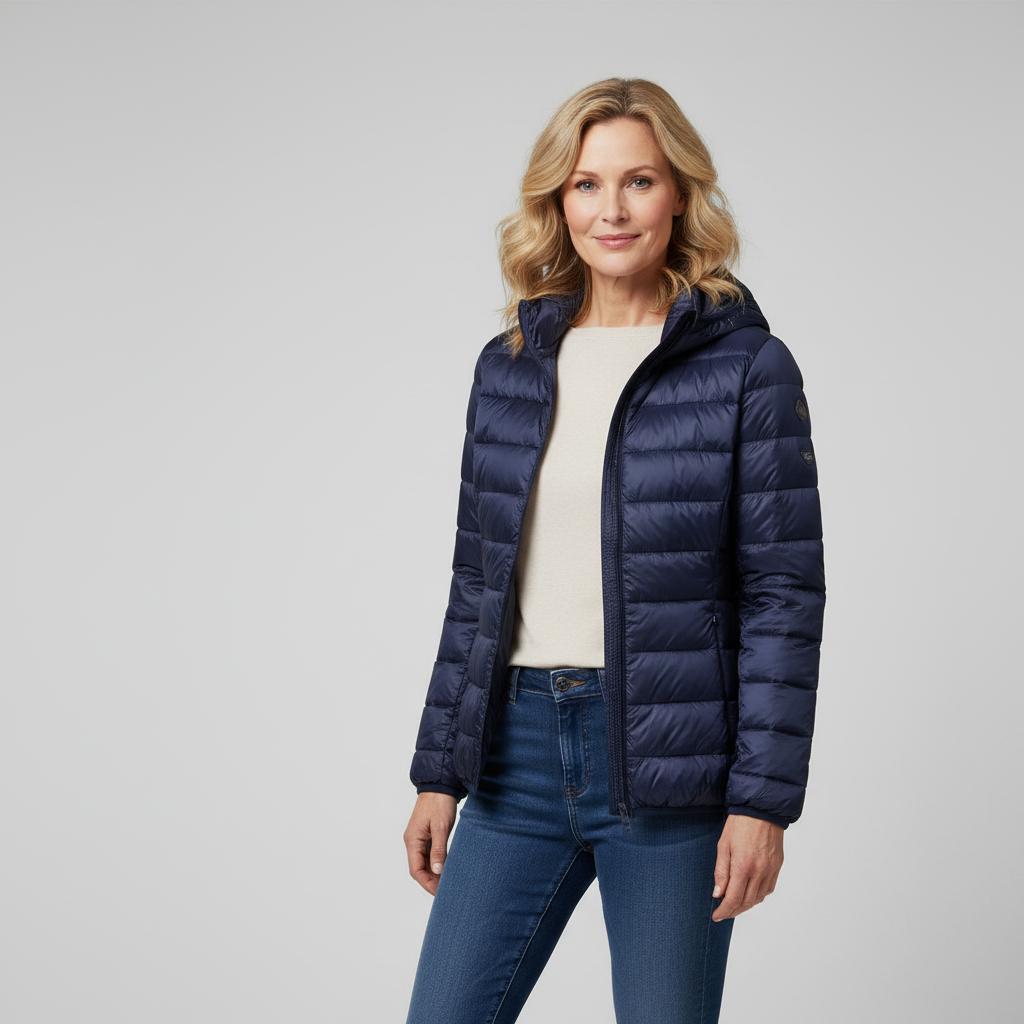 Veste élégante et légère Danoir Paris Karen en champagne, tissu fin et design sophistiqué, vue de face sur mannequin.