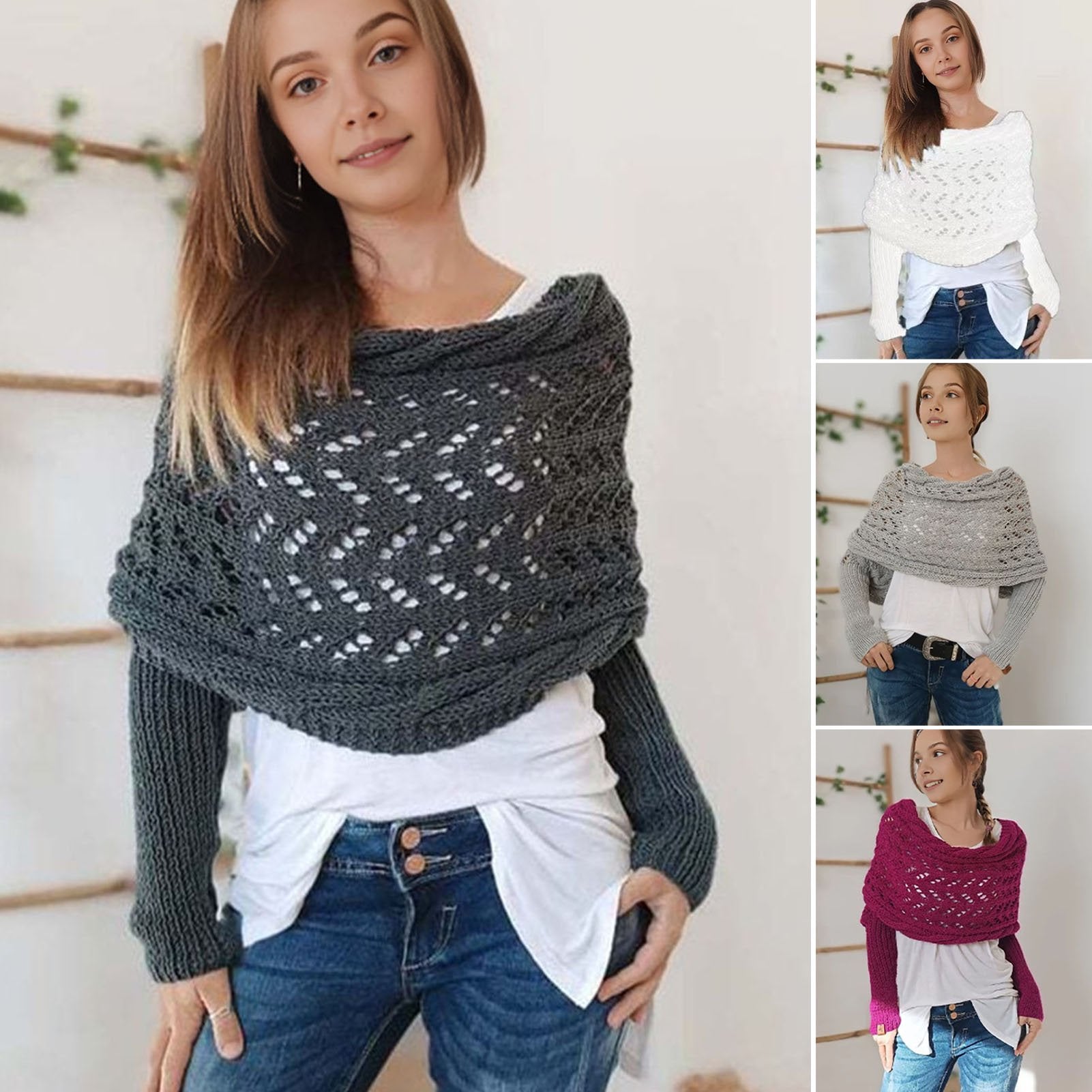 Châle tissé WarmWrap™ de Danoir Paris, élégant modèle FR860 en vert grisâtre, douillet et sophistiqué.