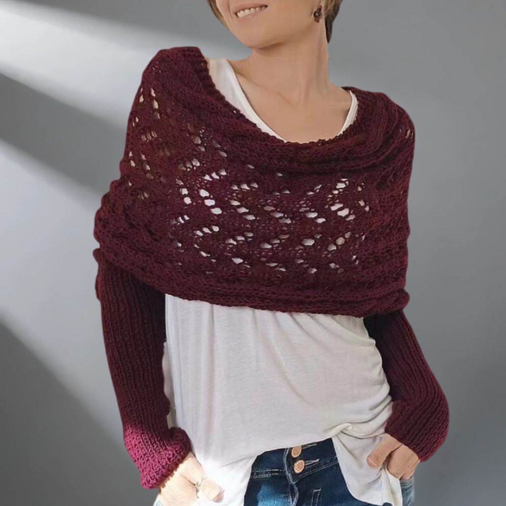 Châle tissé WarmWrap™ de Danoir Paris, élégant avec motifs verts et grisâtre, idéal pour rester chaud et stylé.