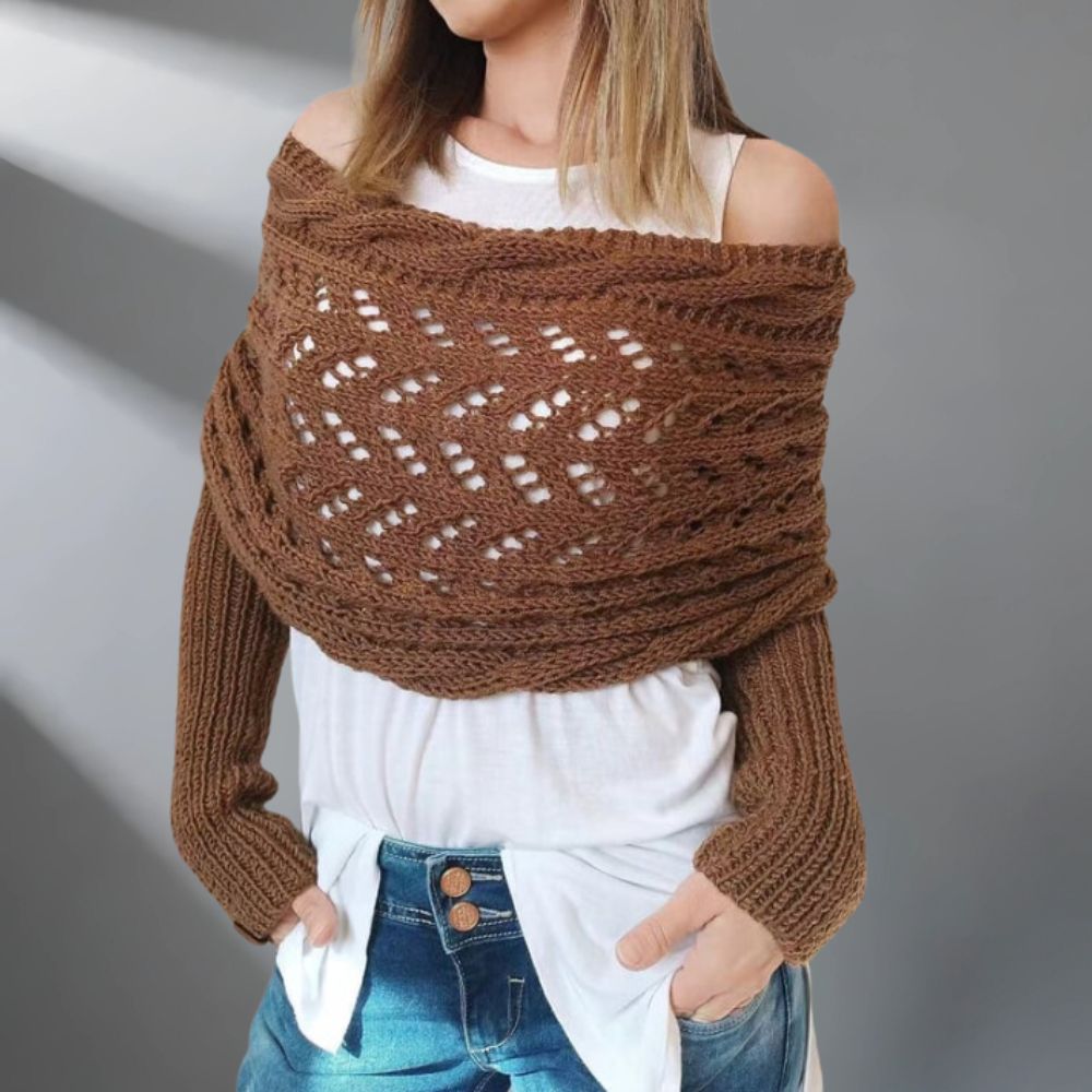 Châle tissé WarmWrap™ de Danoir Paris, élégant avec motifs verts et grisâtre, parfait pour rester au chaud.