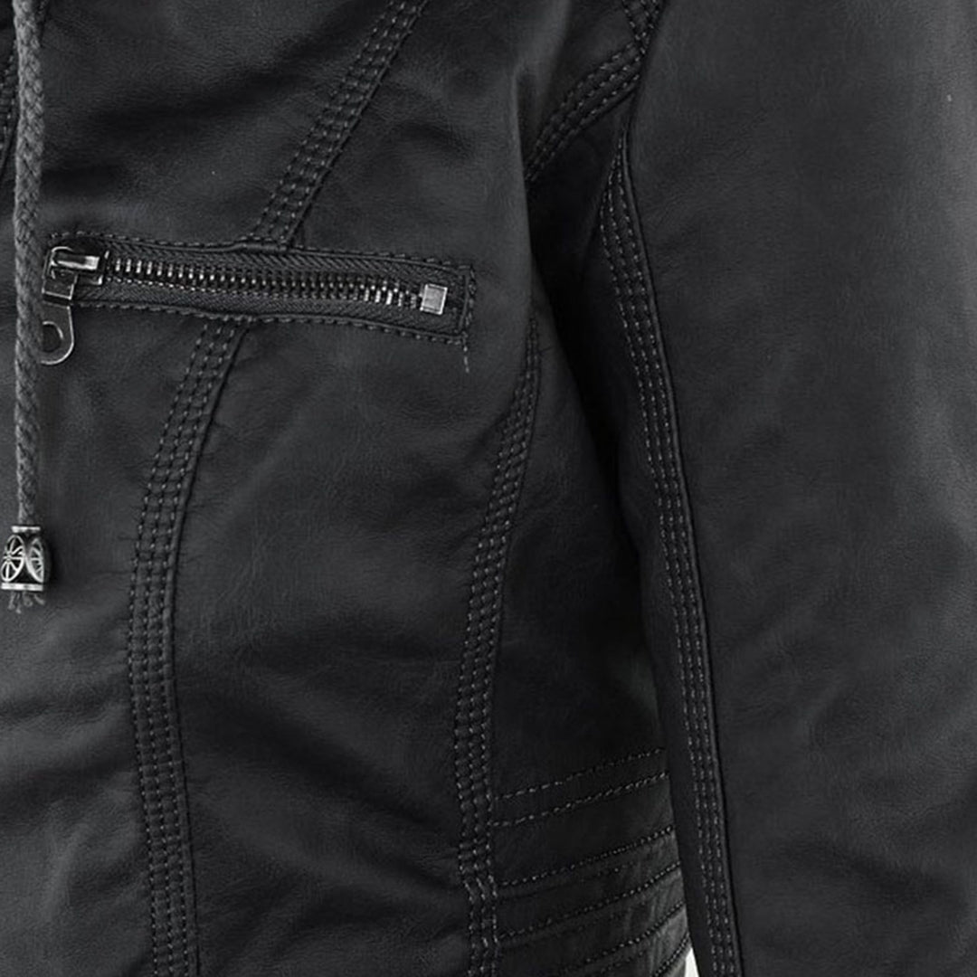 Veste motard élégante Kiana de Danoir Paris, coloris marron, en tissu résistant, style moderne et sophistiqué.