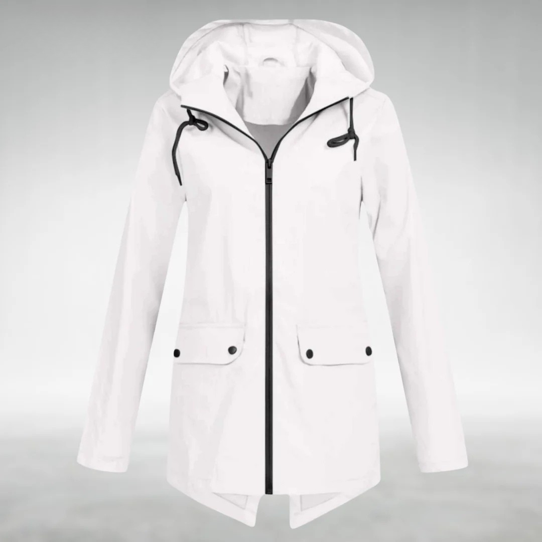 Vêtement imperméable élégant Danoir Paris FR902 bleu pour femme, style sophistiqué et protection contre la pluie.