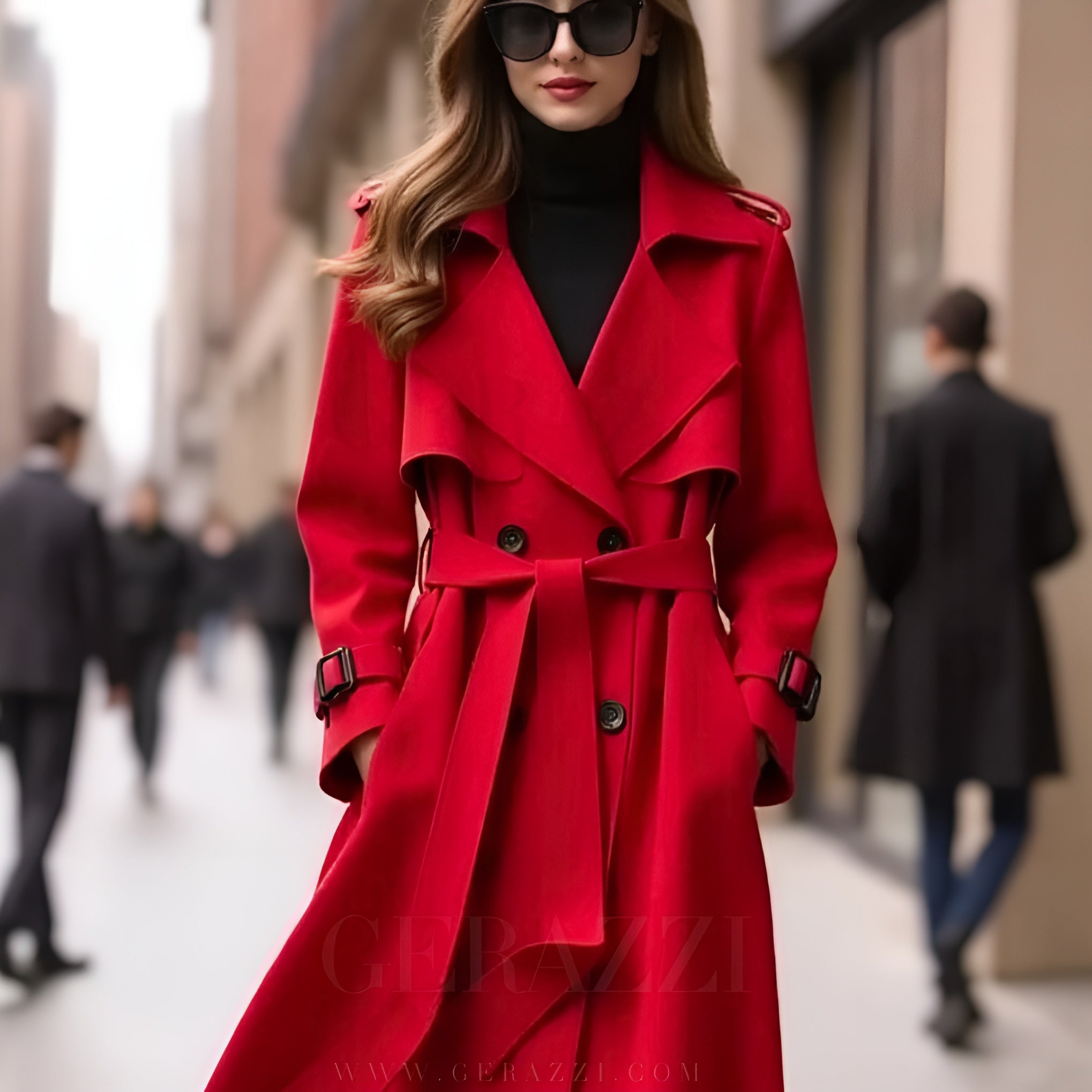 Trench-coat élégant automnal Danoir Paris Helena FR928 beige, porté sur mannequin, détails sophistiqués et coupe classique.