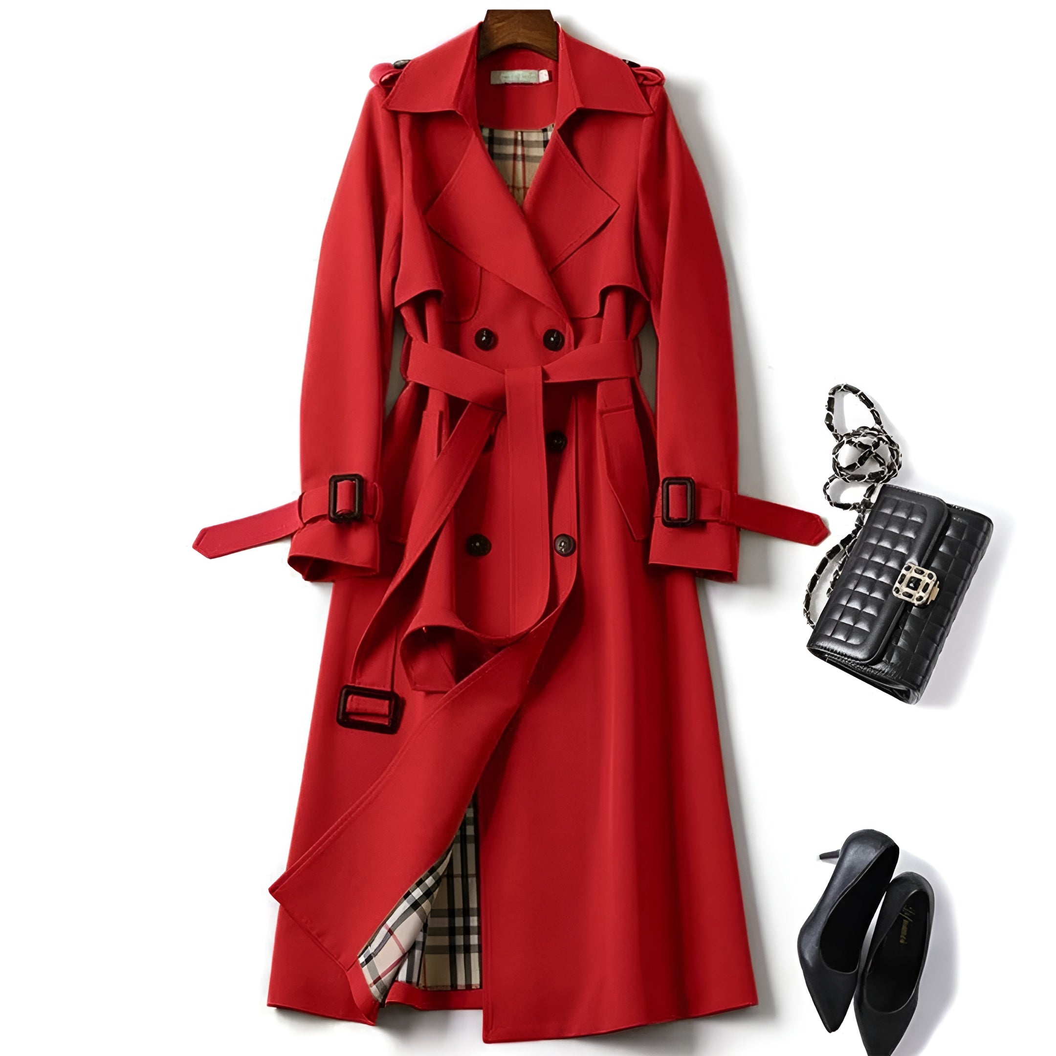 Manteau trench-coat élégant automnal Helena de Danoir Paris en beige, porté, avec détails sophistiqués.