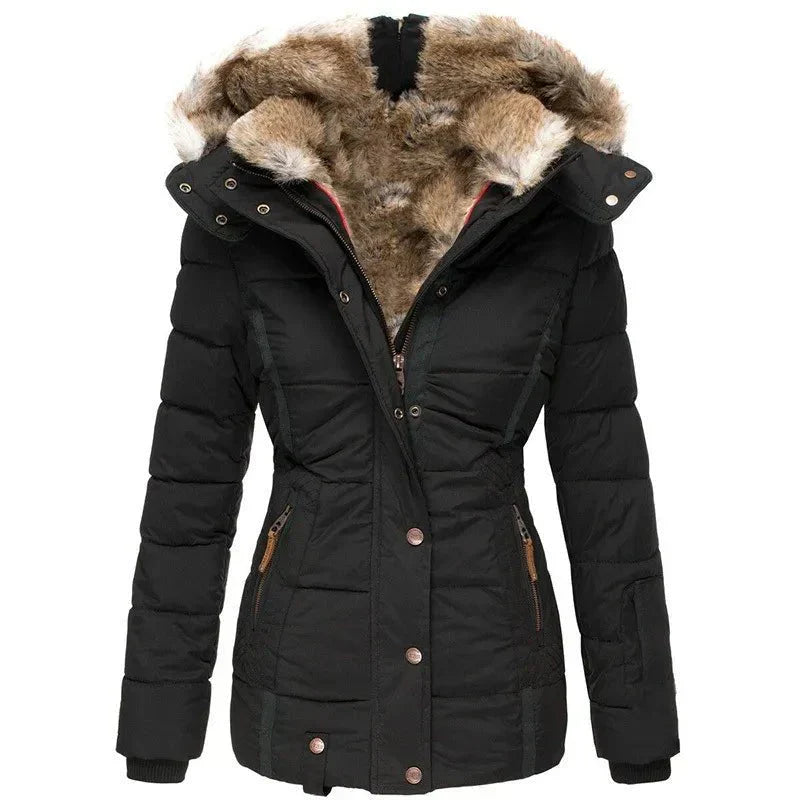 Veste hivernale élégante Celinda de Danoir Paris, modèle FR932, en noir avec coupe chic et détails sophistiqués.