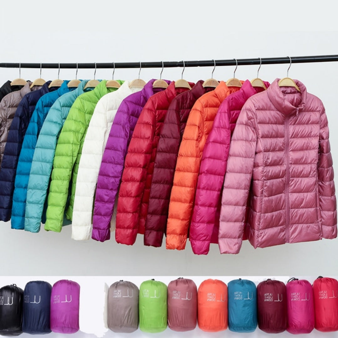 Veste ultra légère élégante Danoir Paris Elin FR939 de couleur rose, finition raffinée, portée décontractée.