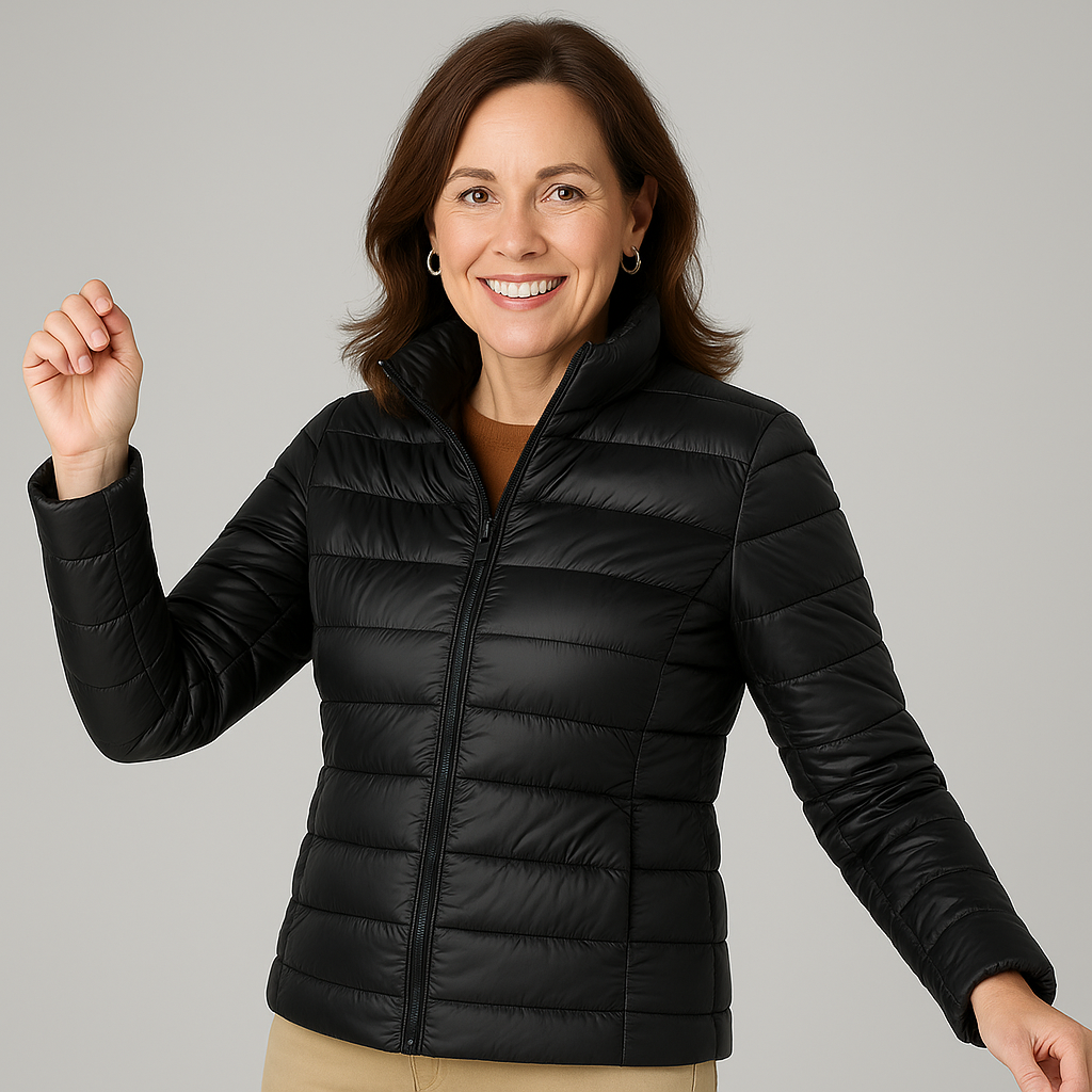 Veste ultra légère élégante Danoir Paris Elin FR939 en rose, slim fit, tissu fluide et finition soignée.