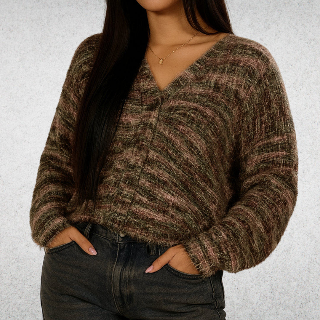 Gilet multicolore décontracté Mona de Danoir Paris, FR940, en orange, taille S, porté de face.