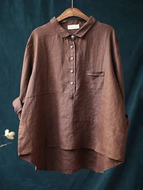 Blouse en lin léger Danoir Paris Elvie, élégante pour l'été, couleur jaune, avec détails fins et coupe fluide.