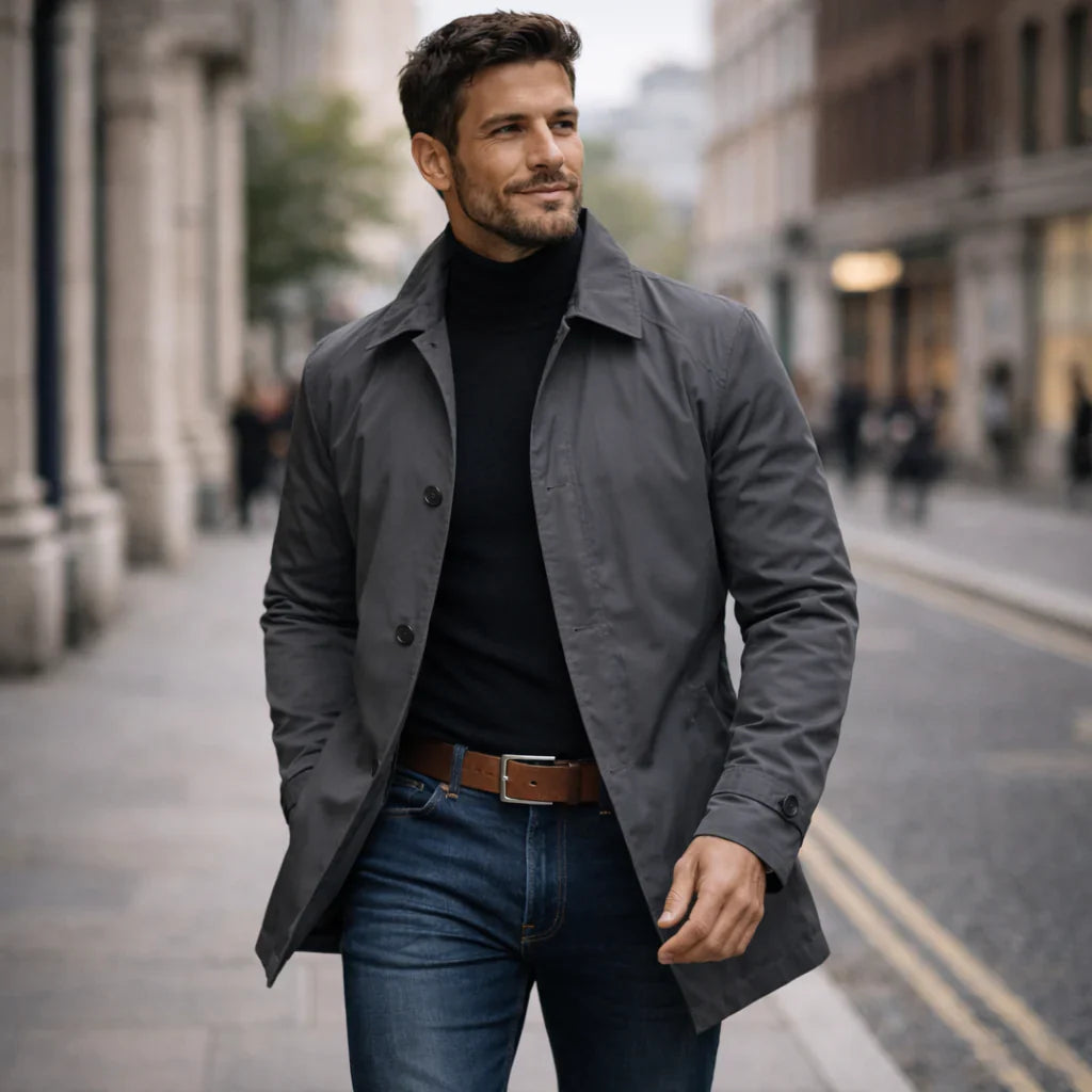 Manteau Danoir Paris Vittorio pour la mi-saison, gris, coupe élégante, idéal pour temps modéré.