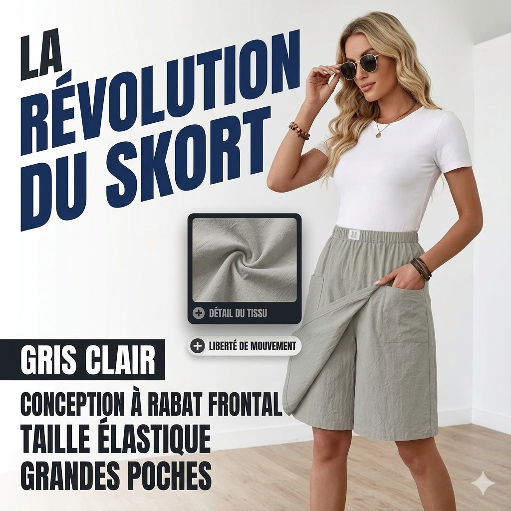 Short en tissu gris clair Libertine™ de Danoir Paris avec taille élastique et poches pour une liberté de mouvement active.