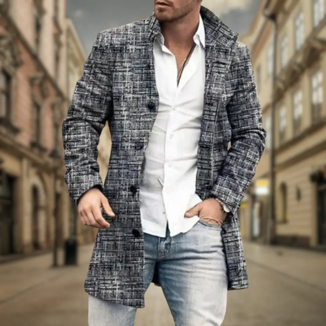 Manteau élégant pour homme Danoir Paris en gris classique, veste chaude et sophistiquée pour l'hiver.