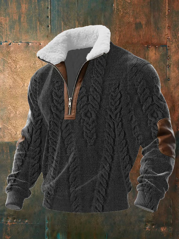 Pull zippé à col montant fourré Danoir Paris en gris foncé, vêtement chaud et élégant pour l'hiver.