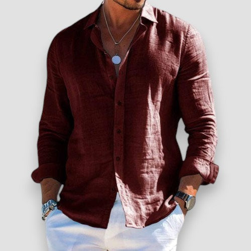 Chemise d'été légère Christophe de Danoir Paris en tissu gris, manches courtes et coupe décontractée.