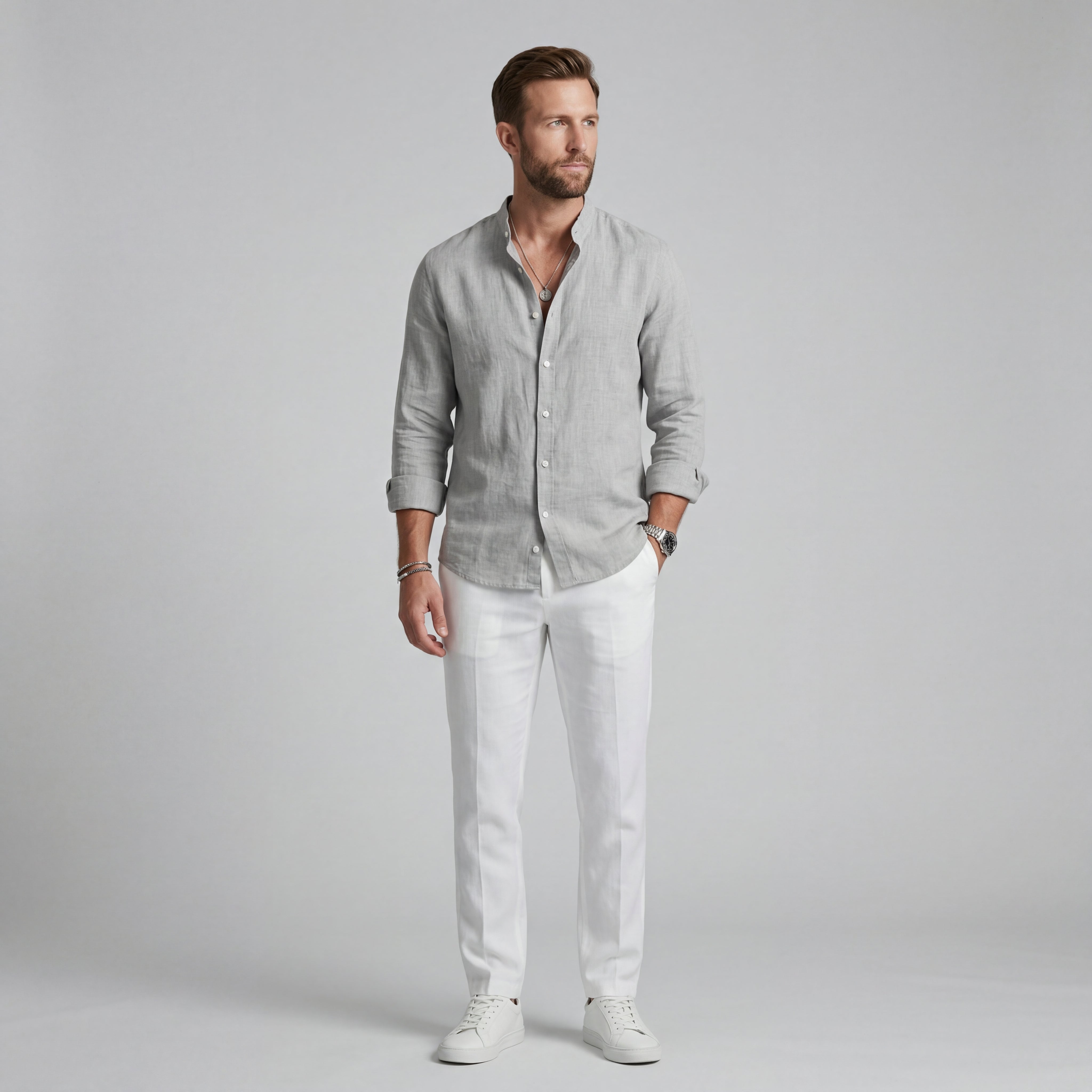 Chemise d'été légère Danoir Paris Christophe en tissu gris, manches courtes et coupe décontractée.