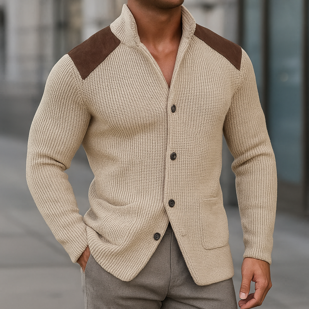 Blazer en maille texturée gris Danoir Paris pour homme, élégant et confortable, avec col et boutons sophistiqués.