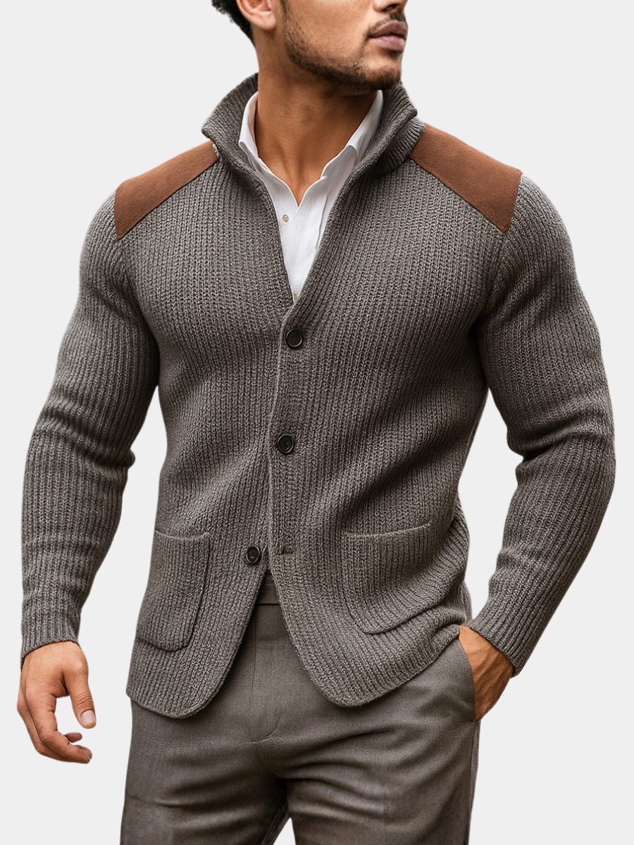 Veste blazer en maille texturée gris Danoir Paris pour homme, détail du tissu et coupe élégante visible sur l'image.