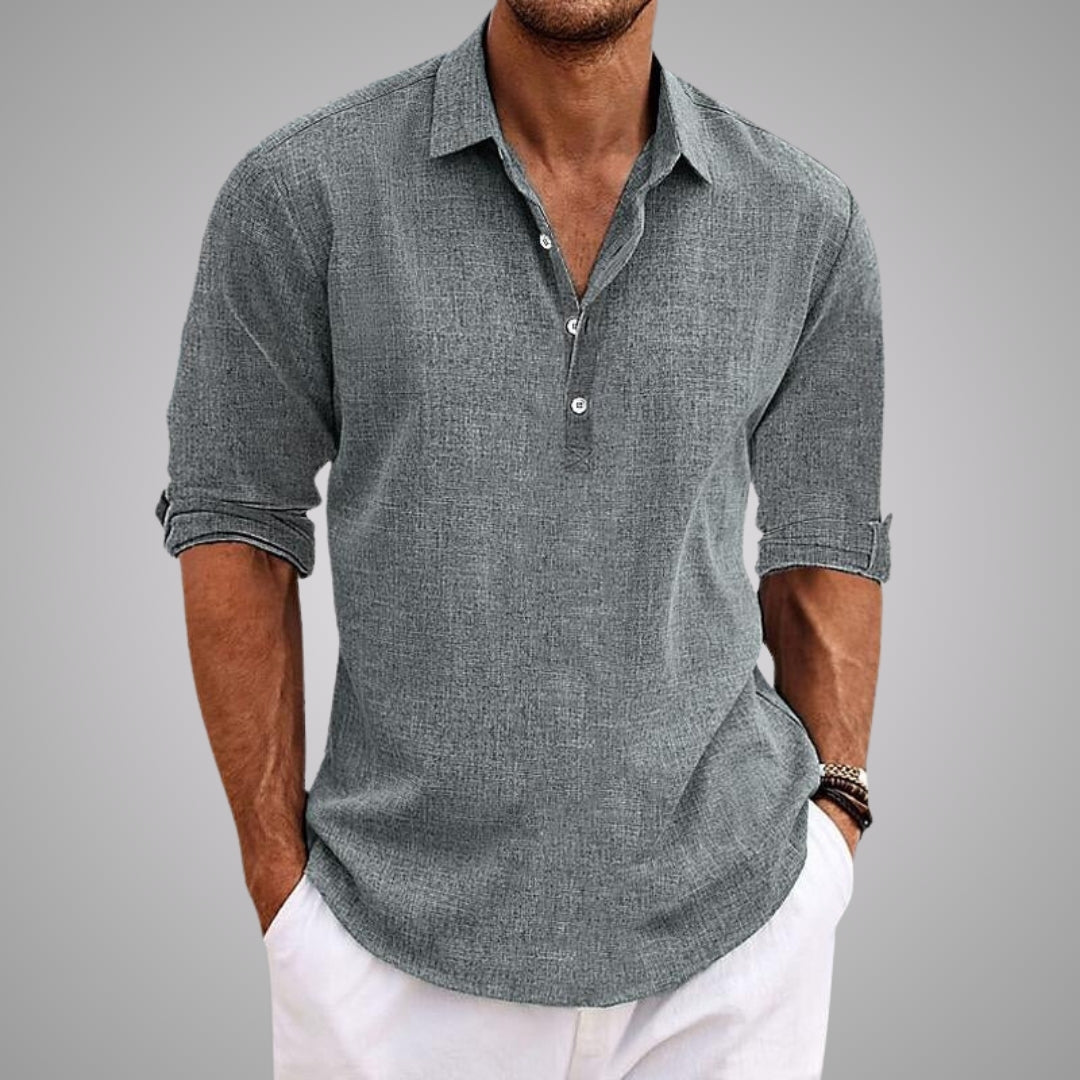 Chemise décontractée gris Danoir Paris pour homme, tissu léger et style élégant, vue de face.