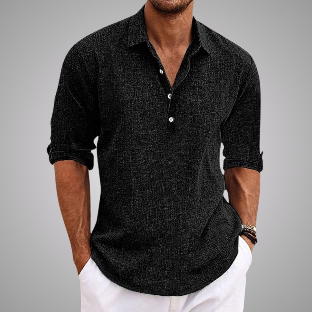 Chemise décontractée gris Danoir Paris, style homme avec col et manches longues, tissu léger et confortable.