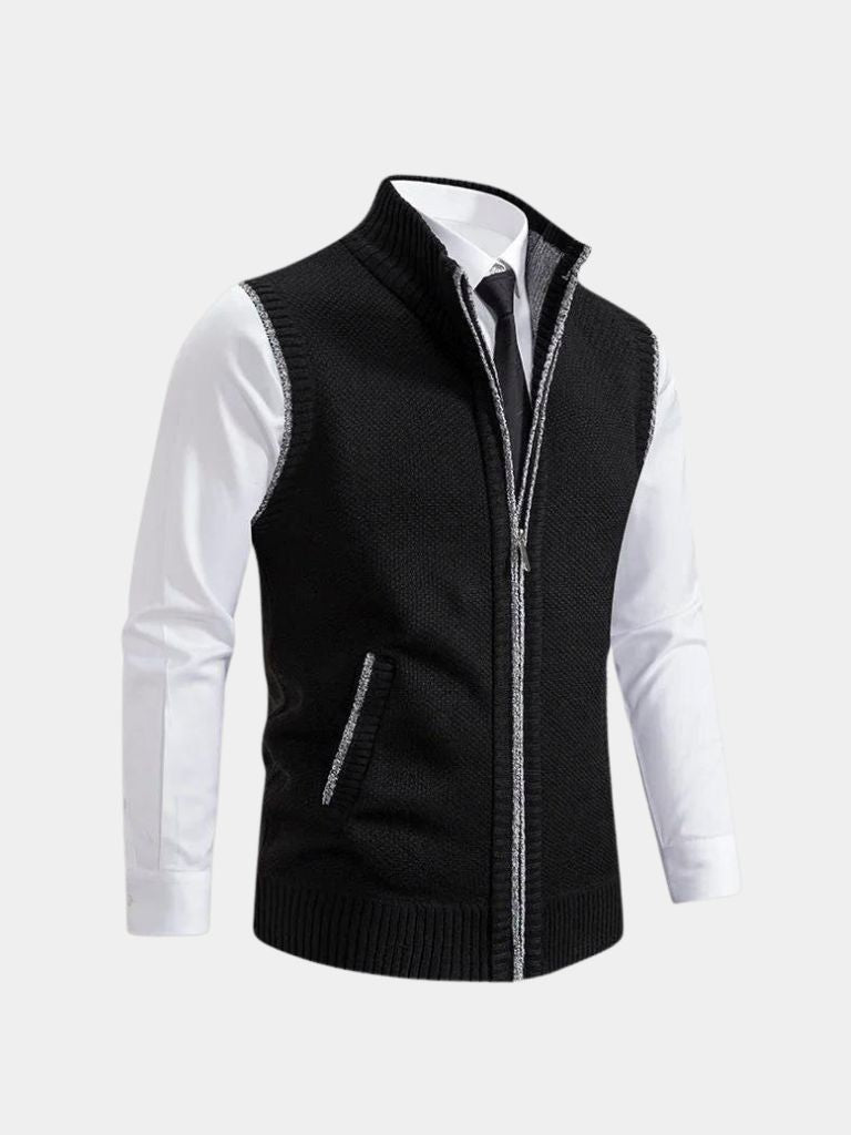 Gilet élégant gris Danoir Paris™ avec fermeture éclair intégrale, porté sur un mannequin, style sophistiqué et moderne.
