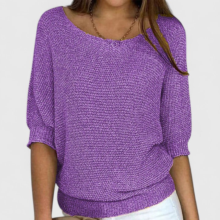 Pull en maille gris Rachel de Danoir Paris, sans effort, porté sur un mannequin, style élégant et confortable.