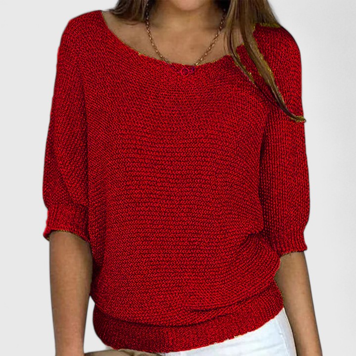 Pull en maille gris Rachel de Danoir Paris, tissé doux, style décontracté, sans effort, porté sur un mannequin.