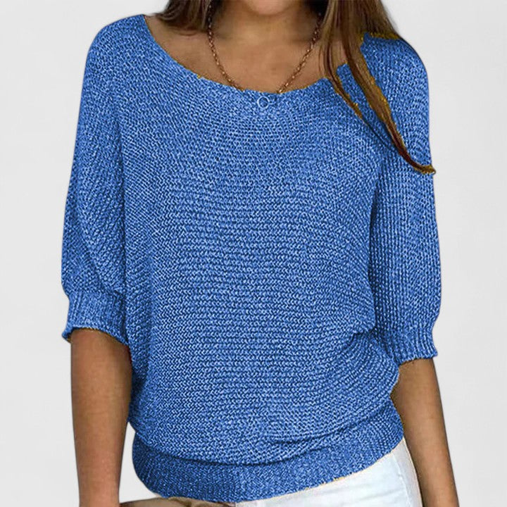 Pull gris Rachel en maille sans effort de Danoir Paris, doux et confortable, porté sur un mannequin.