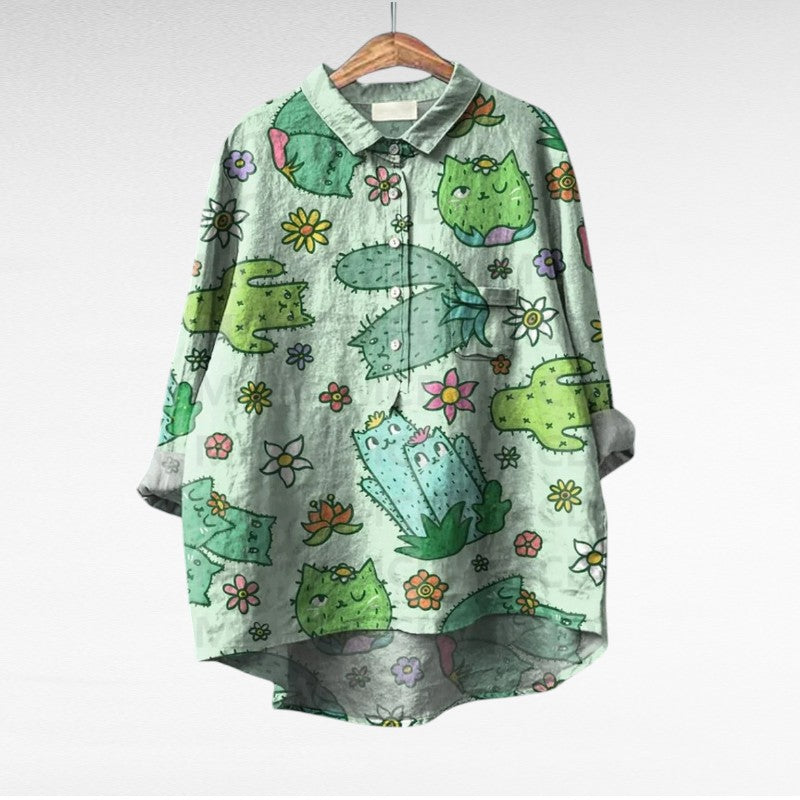 Blouse florale artistique Esmée de Danoir Paris avec imprimé coloré, vue de face sur fond blanc.