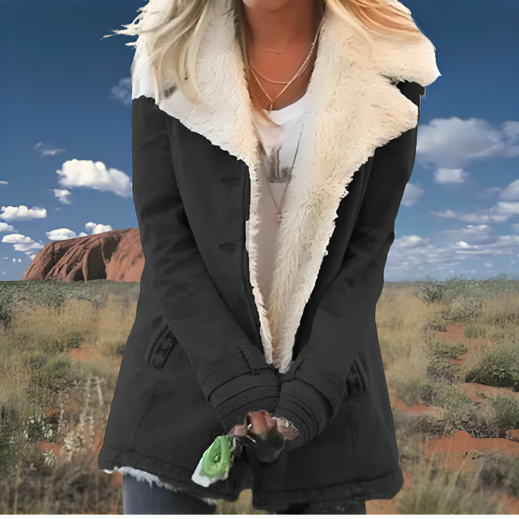 Veste élégante Douillette Danoir Paris en vert armée, veste chaude et tendance pour femme, vue de face.