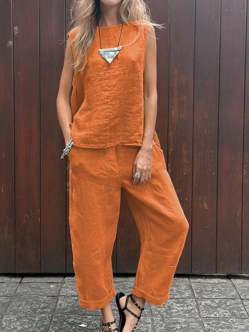 Ensemble décontracté Sheila de Danoir Paris pour printemps été, vêtement jaune léger et confortable pour femmes.