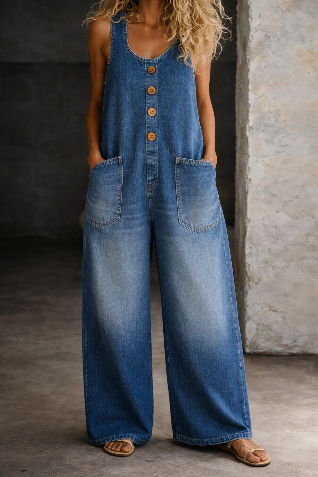 Salopette en denim vintage lavé Danoir Paris, combinaison en coton bleu clair, style décontracté et classique.