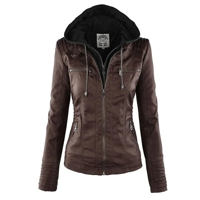 Veste automnale élégante Maeve de Danoir Paris en kaki, tissu chaud et confortable, vue de face avec col et boutons.