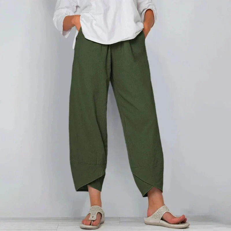 Pantalons chic d'été Danoir Paris Tarni en kaki, style élégant et léger pour un look estival sophistiqué.