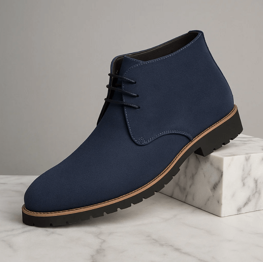 Chaussures chukka pour homme Danoir Paris, bottines marron en cuir avec lacets, vue de profil sur fond blanc.