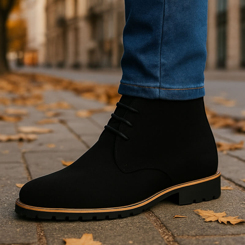 Chaussures chukka pour homme Danoir Paris en cuir marron, semelle en caoutchouc, vue de face sur fond blanc