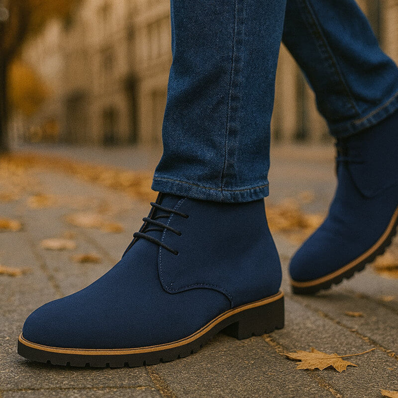 Chaussures chukka pour hommes Danoir Paris, bottines marron en cuir avec semelle robuste et lacets, vue de face.