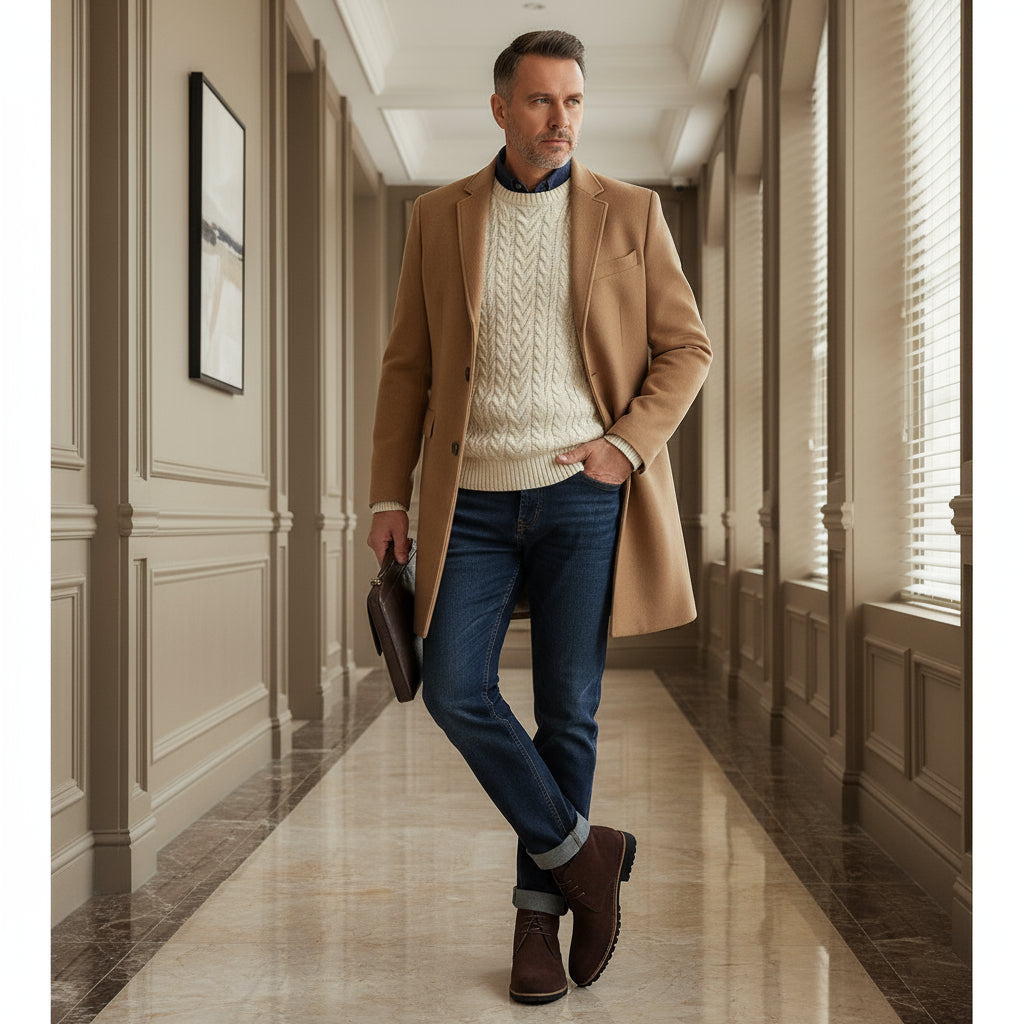 Bottes chukka pour homme Danoir Paris en cuir marron, avec lacets et semelle en caoutchouc.