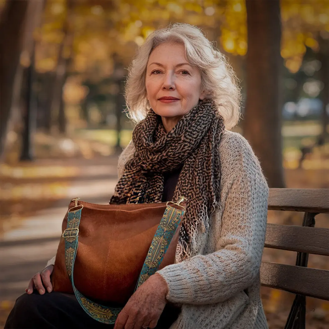 Sac à bandoulière vintage Danoir Paris Freya en cuir marron clair, style intemporel et élégant.